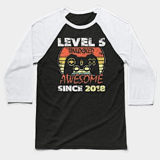 Level 5 Unlocked Awesome Since 2018 5Th Birthday Gaming Baseball T-Shirt